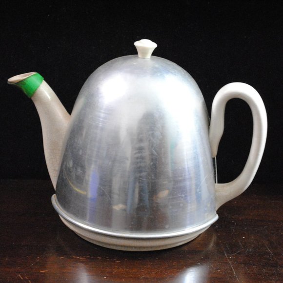Vintage Porcelain Teapot with Felt Lined Aluminum Warmer - Picture 1 of 16